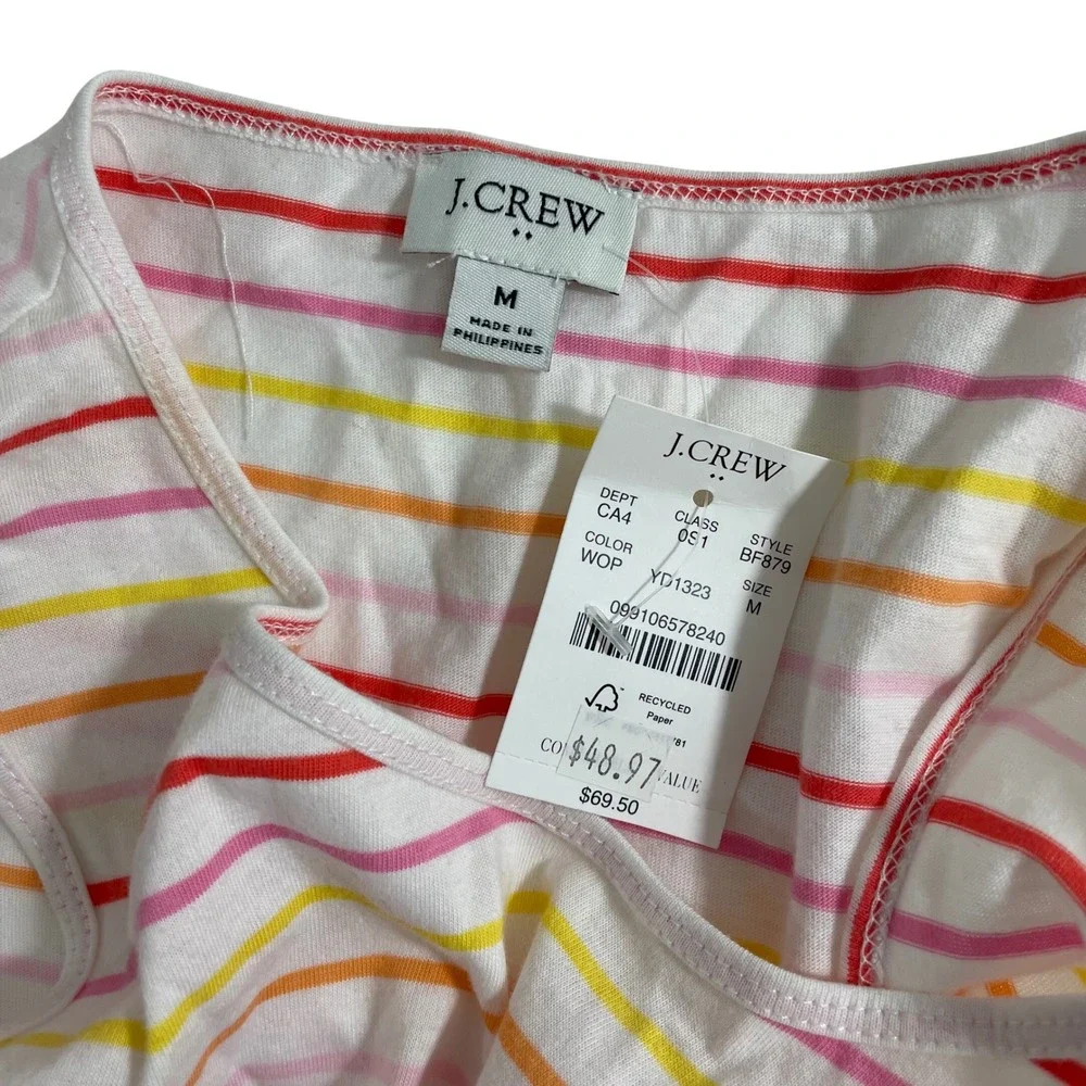 NWT J. Crew Striped Knit Tie-Waist Midi Dress White Pink Orange Medium ‎ BF879